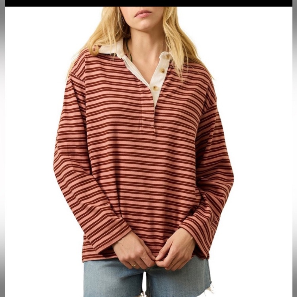 Faherty NWT hometown long sleeve dusty Rose rugby shirt size XL